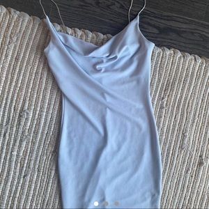 Baby Blue Draped, cowl neckline dress